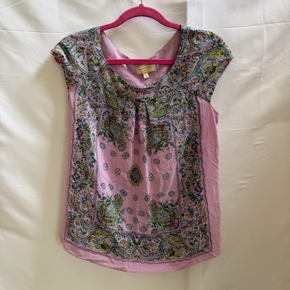 Moulinette Soeurs Anthropologie Scarf Print Paisley Silk Blouse Sz S Artsy